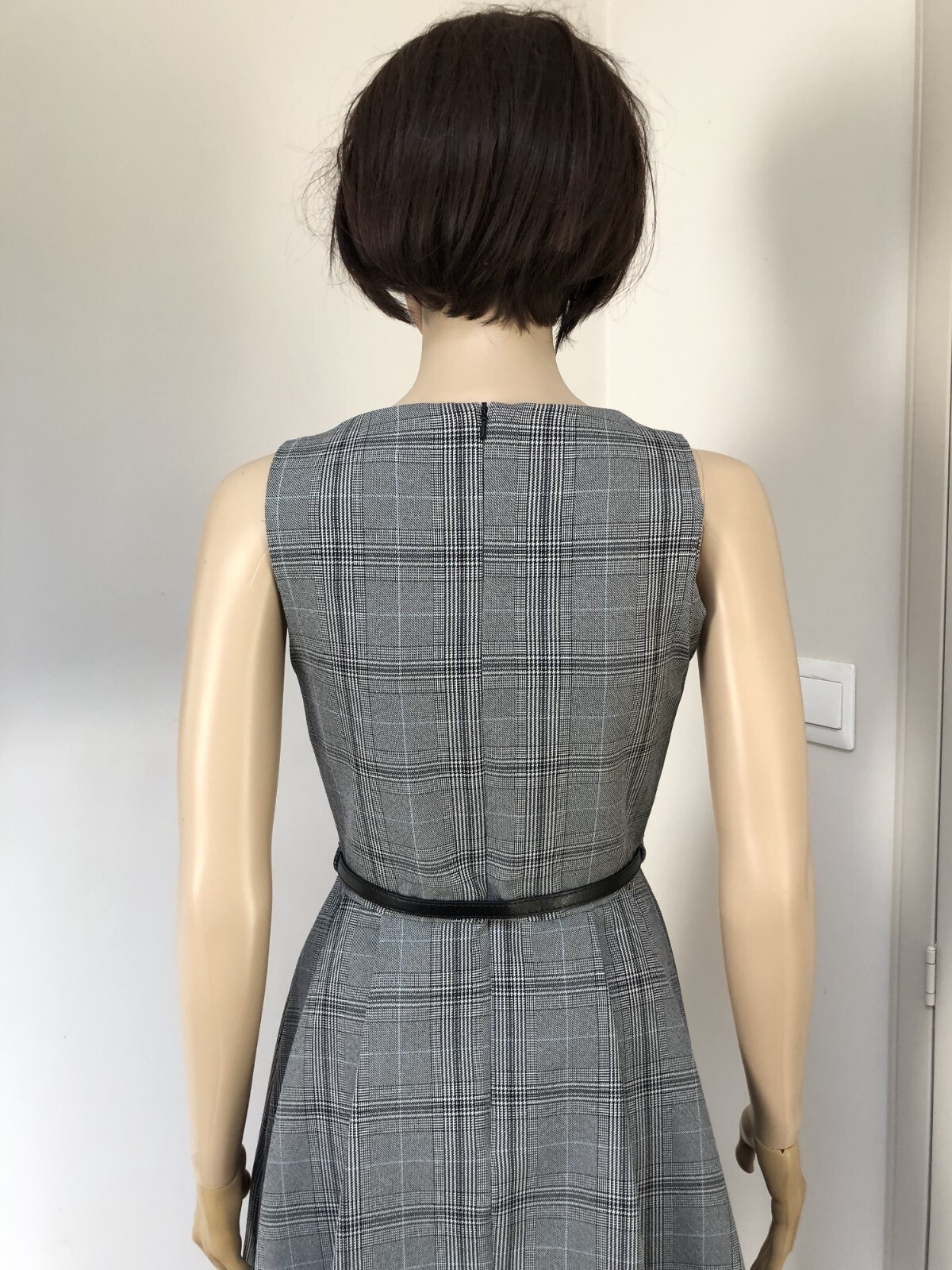LOVE LABEL Light Grey Tartan Sleeveless Belted Skater City Dress S/M 6-8