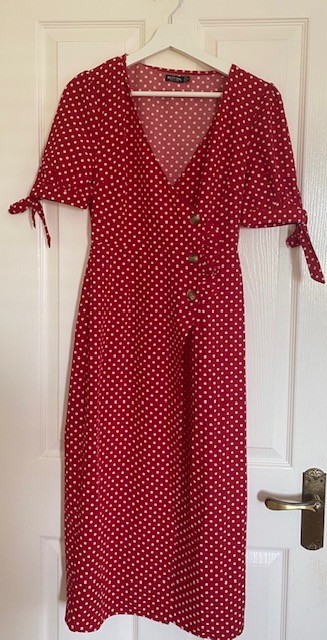 Red Polka Dot Midi Dress – UK Size 8