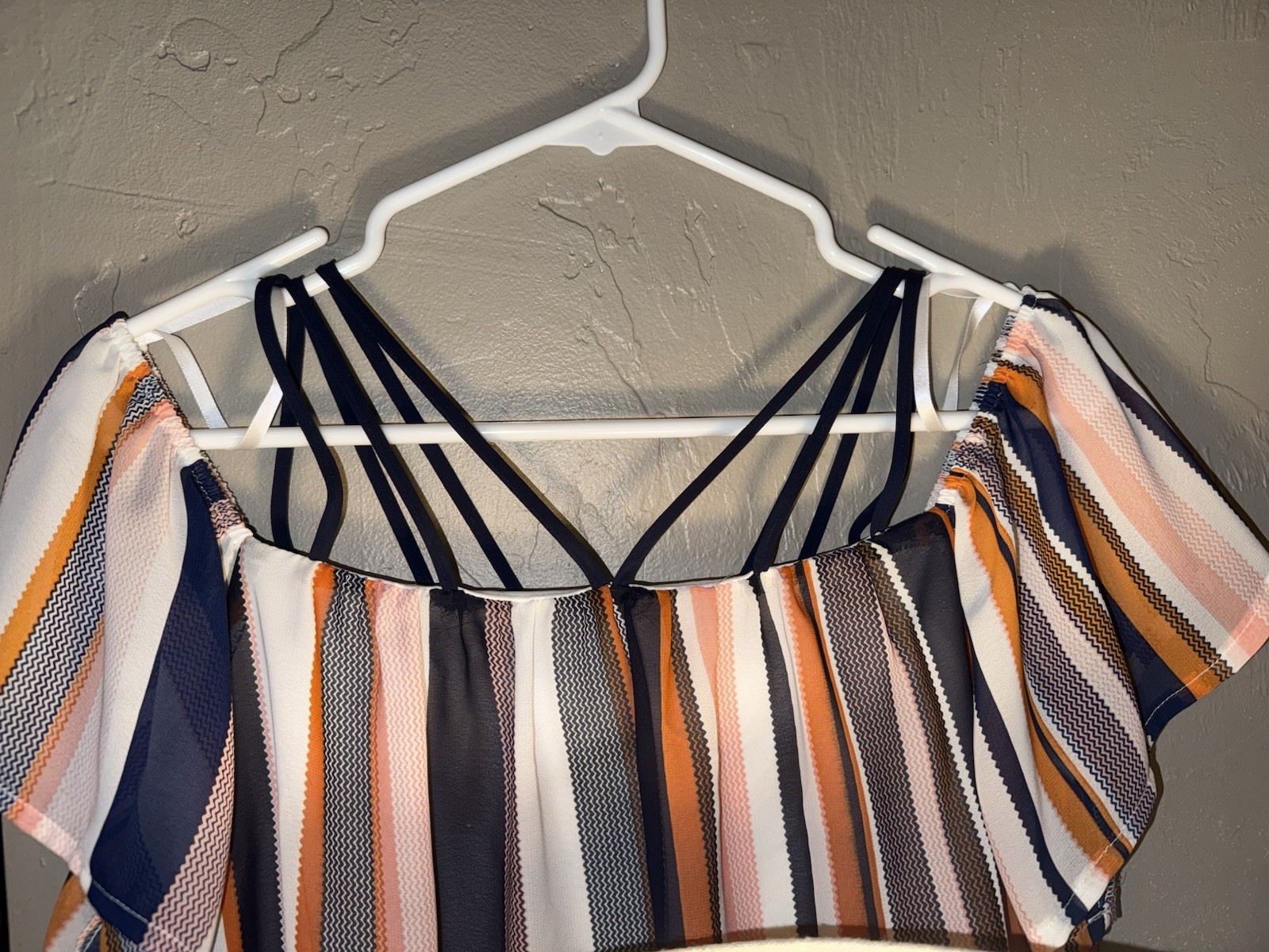 B DARLIN SUNDRESS With Strapes, Orange, Blue & White Stripes Junior Size 9-10