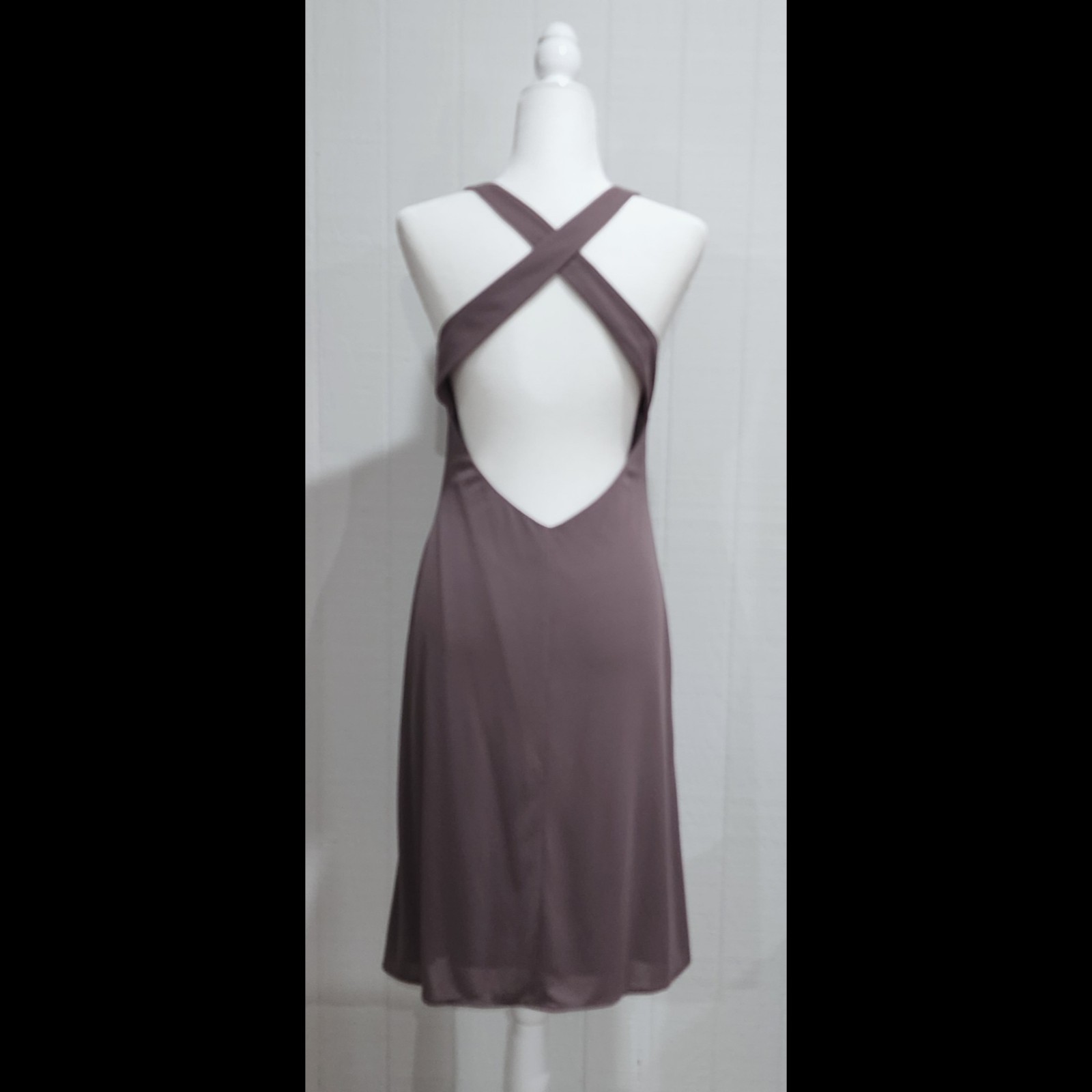 Laundry Shelli Segal Dress Size 12 Taupe Criss Cross Open Back Pullover Lined