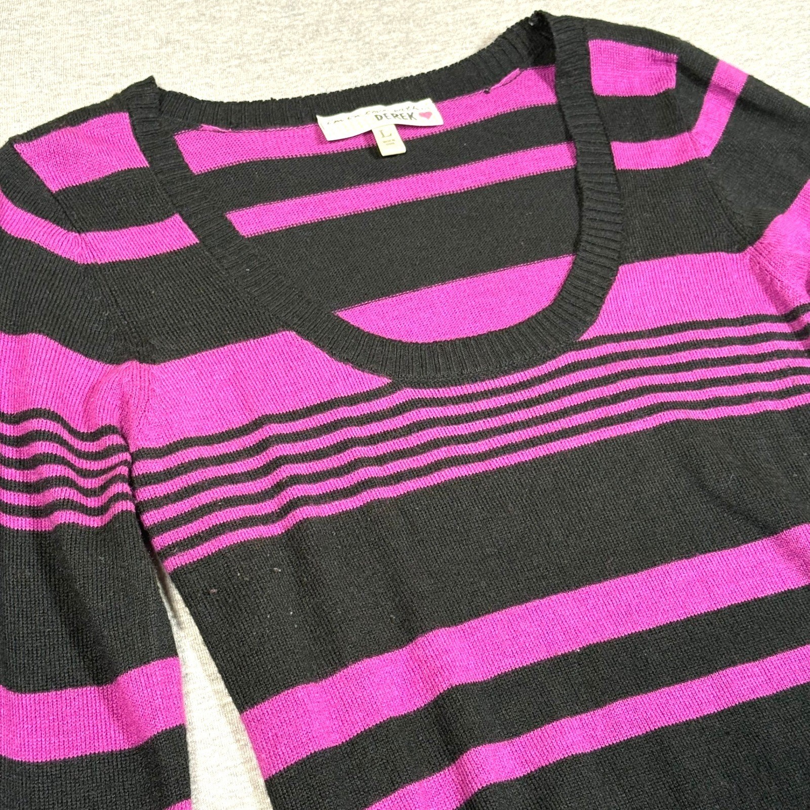 Derek Heart Im In Love Purple Black Striped Ruched Long Sleeve Sweater Dress L