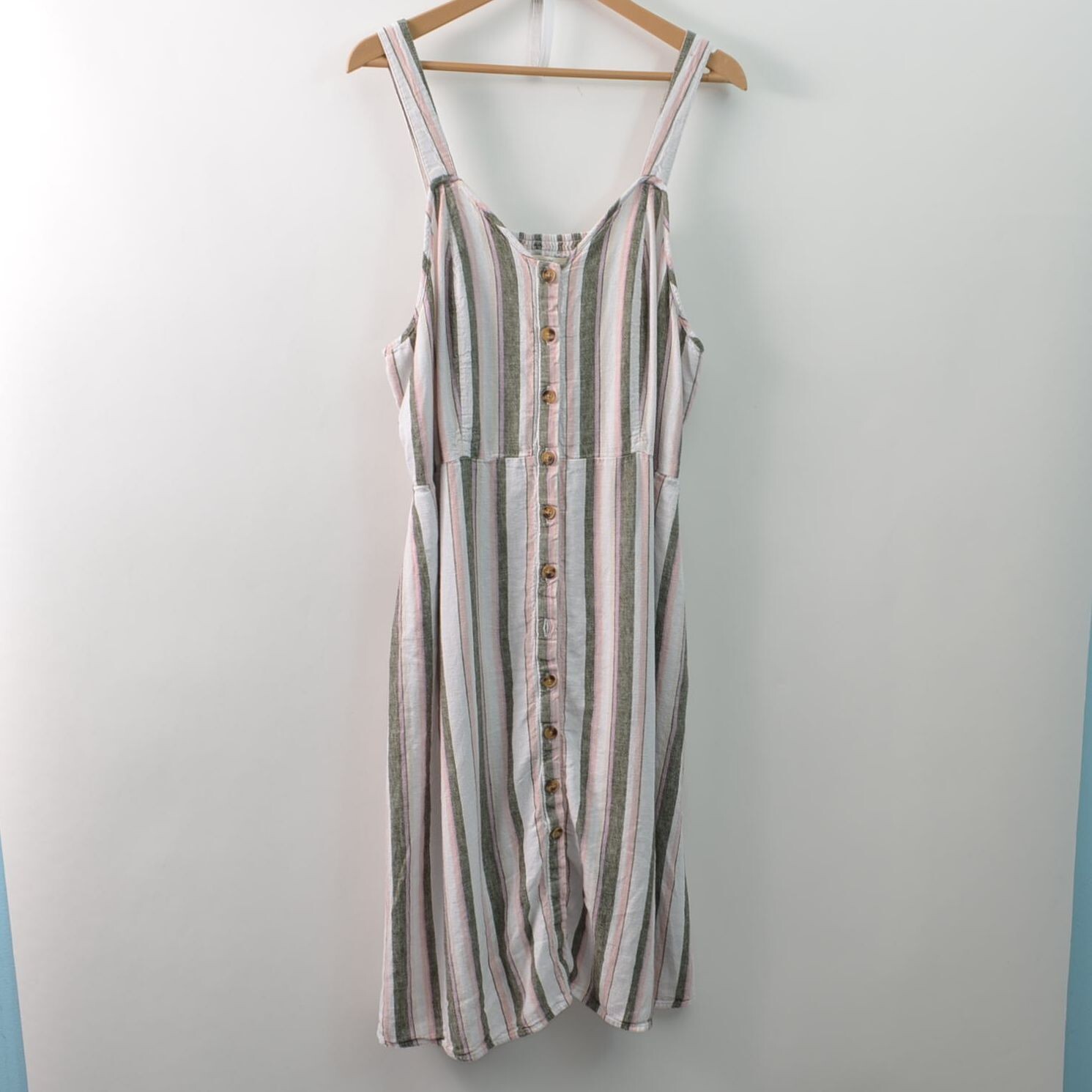 Terra Sky Dress Womens 1X Linen Blend Sleeveless Midi With Pockets