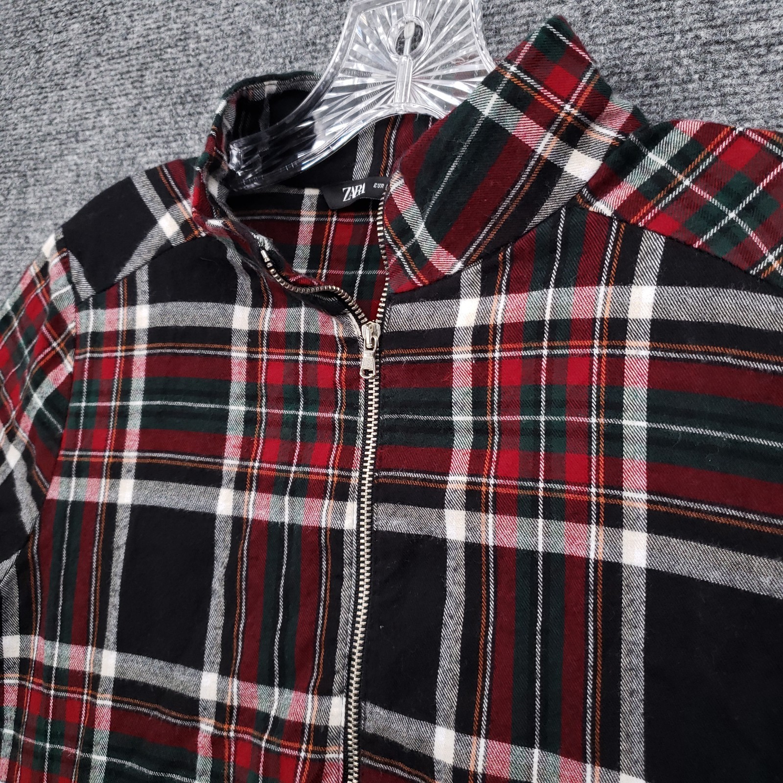 Zara Plaid Mock Neck Quarter Zip Shift Dress Womens Medium Black Red Long Sleeve