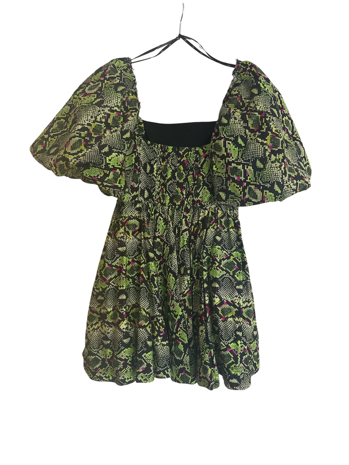 AJE Serpentine Corset Mini Dress Size 12 Green Snake Python Print Puff Sleeve