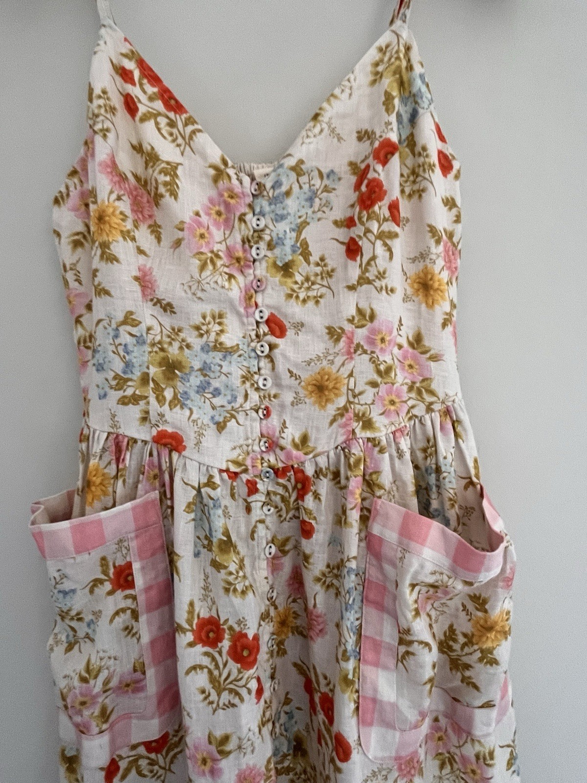 SPELL Linen Tiered Midi Dress – Patchwork Floral Button Down – Boho Cottagecore