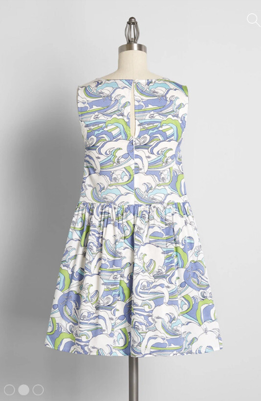 NWT ModCloth Gathering Wildflowers Waves and Sharks Smock Dress – Size Medium