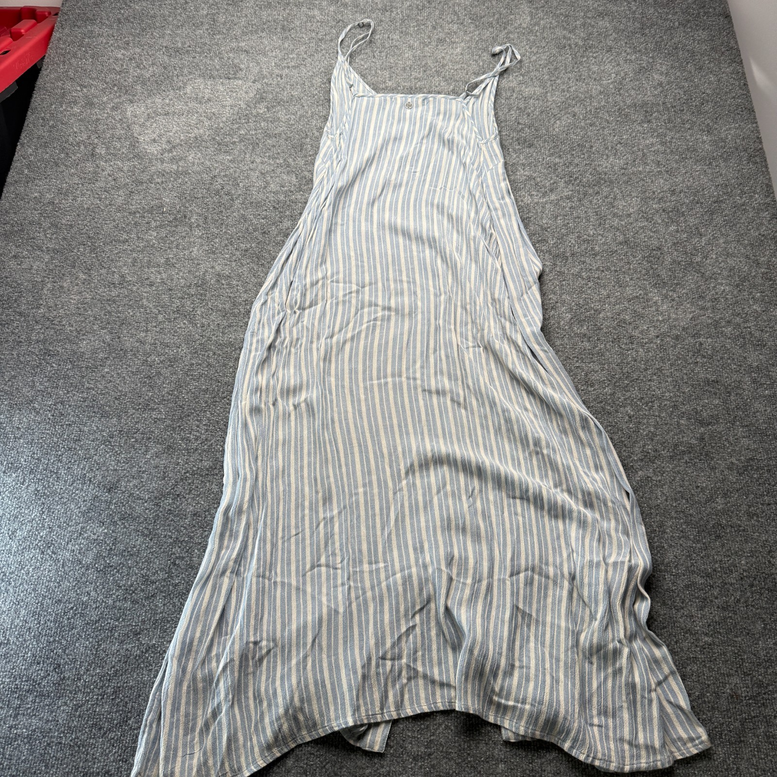 Billabong Medium Striped Sundress Blue Cream Rayon Button Front Cami Midi