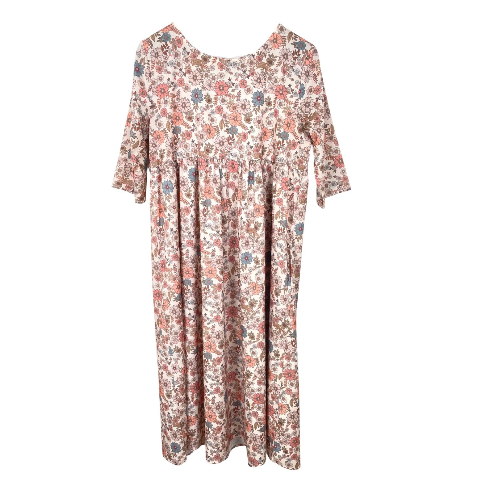 Dress Sz M Babydoll Midi Cottage Boho Fairy Garden Party Lightweight Floral Mod