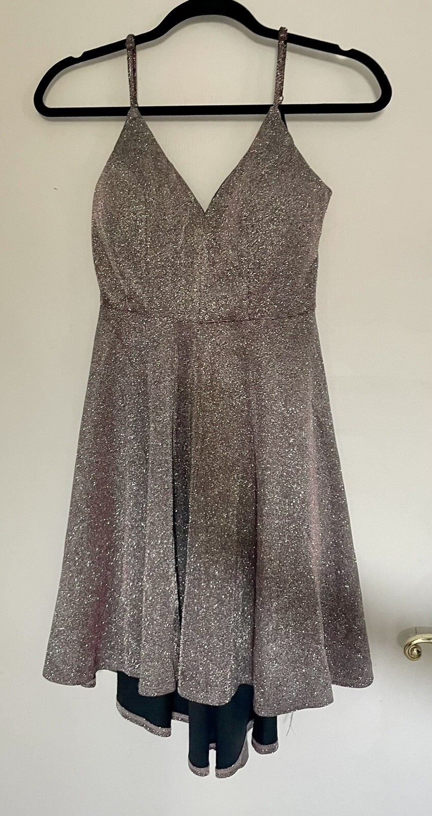 B Darlin Silver Pink Hued Glitter Sparkle Dress Juniors Size 3/4 Prom Skater