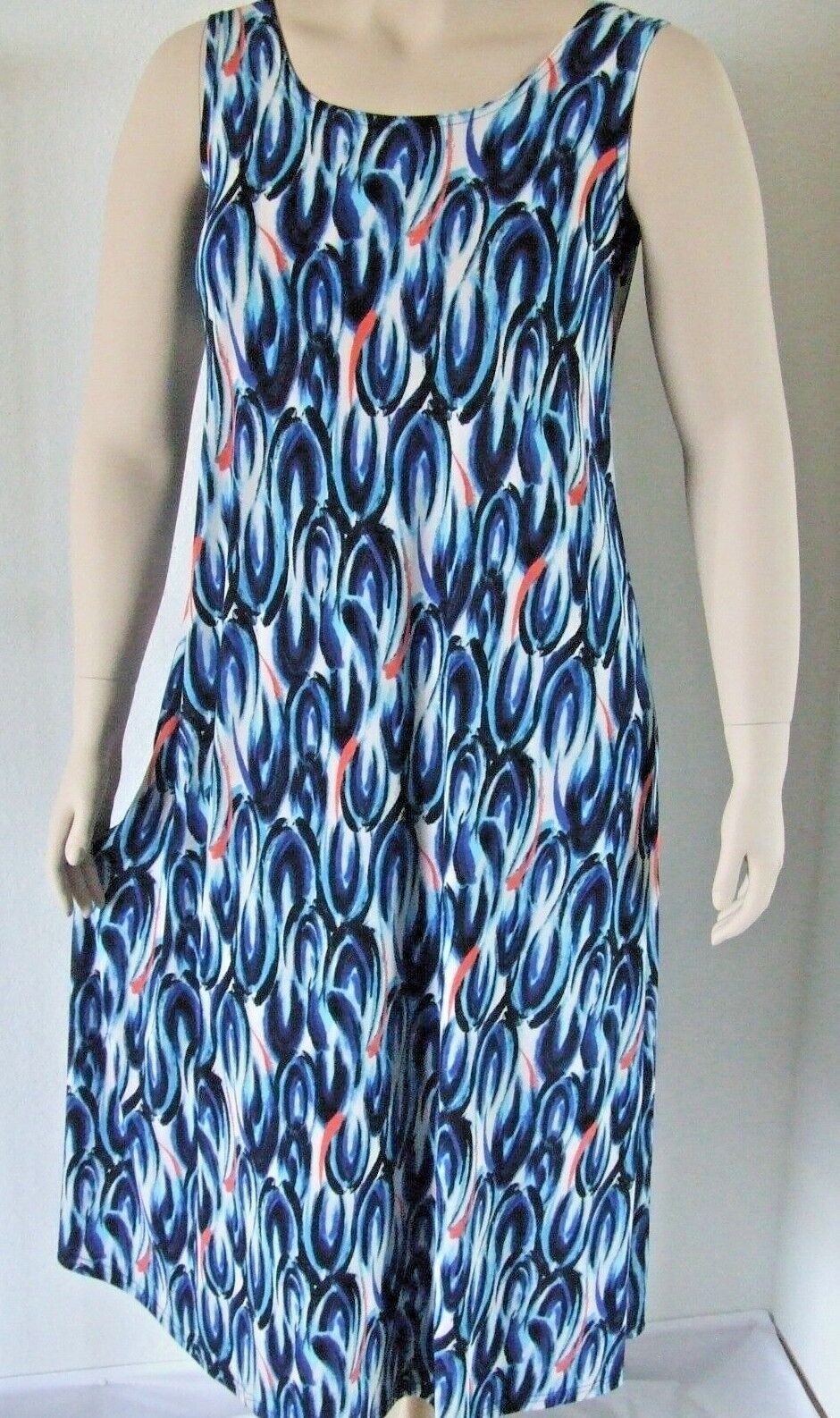 Travel Knit Dress, long A-Line, Tank, Stretchy NO-IRON poly/span. #904 blue