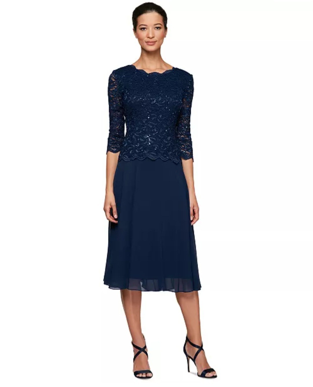 Alex Evenings Sequined Lace Contrast Midi Dress Sz10 $189 (A180)