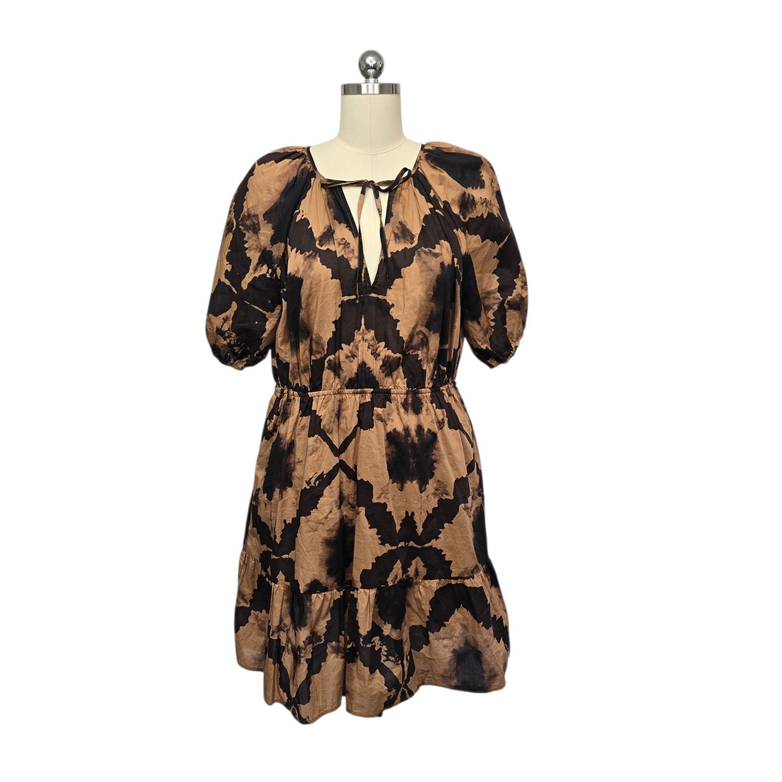 Rails Amabella Mini Dress Tigers Eye Brown Black Tie Dye Cotton Womens Large