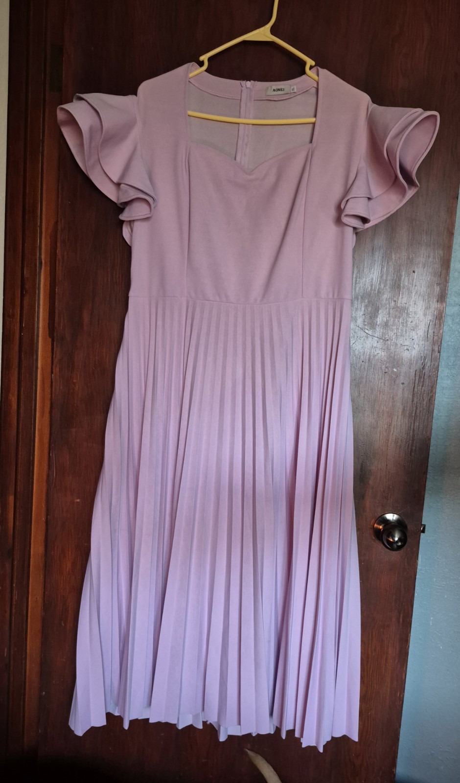 Amazon Aomei Lavender Polyester High Waist Ruffle Sleeve Pleated Midi Dress 2x
