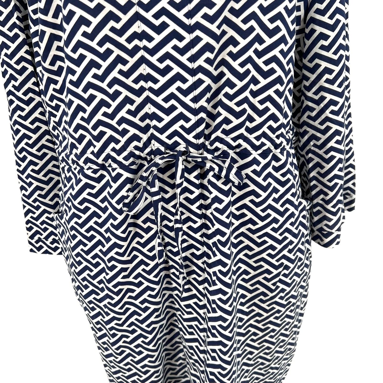 Peter Millar Navy Blue White Geometric Print Stripe Drawstring Dress Size XL