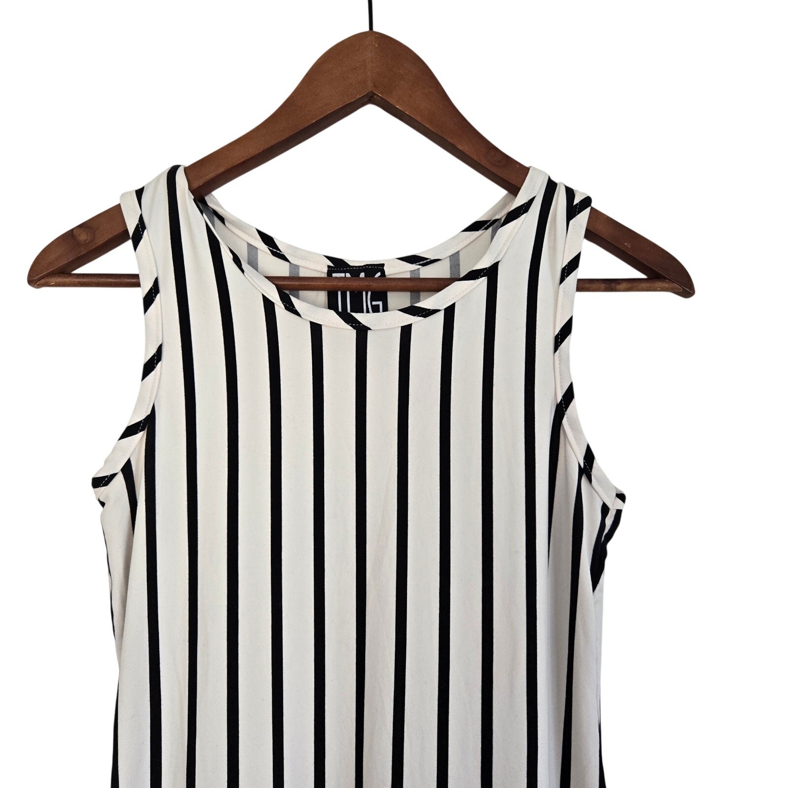 Sleeveless Black & White Vertical Stripe Column Maxi Dress Mod Minimalist Size S