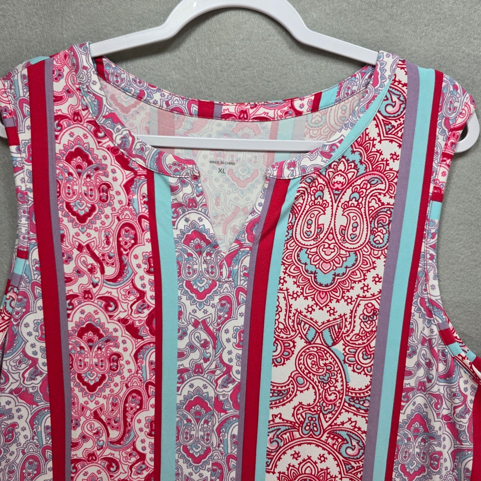 Comfort Code by Cuddl Duds Pink Paisley Stripe Sleeveless Pocket Lounge Dress XL