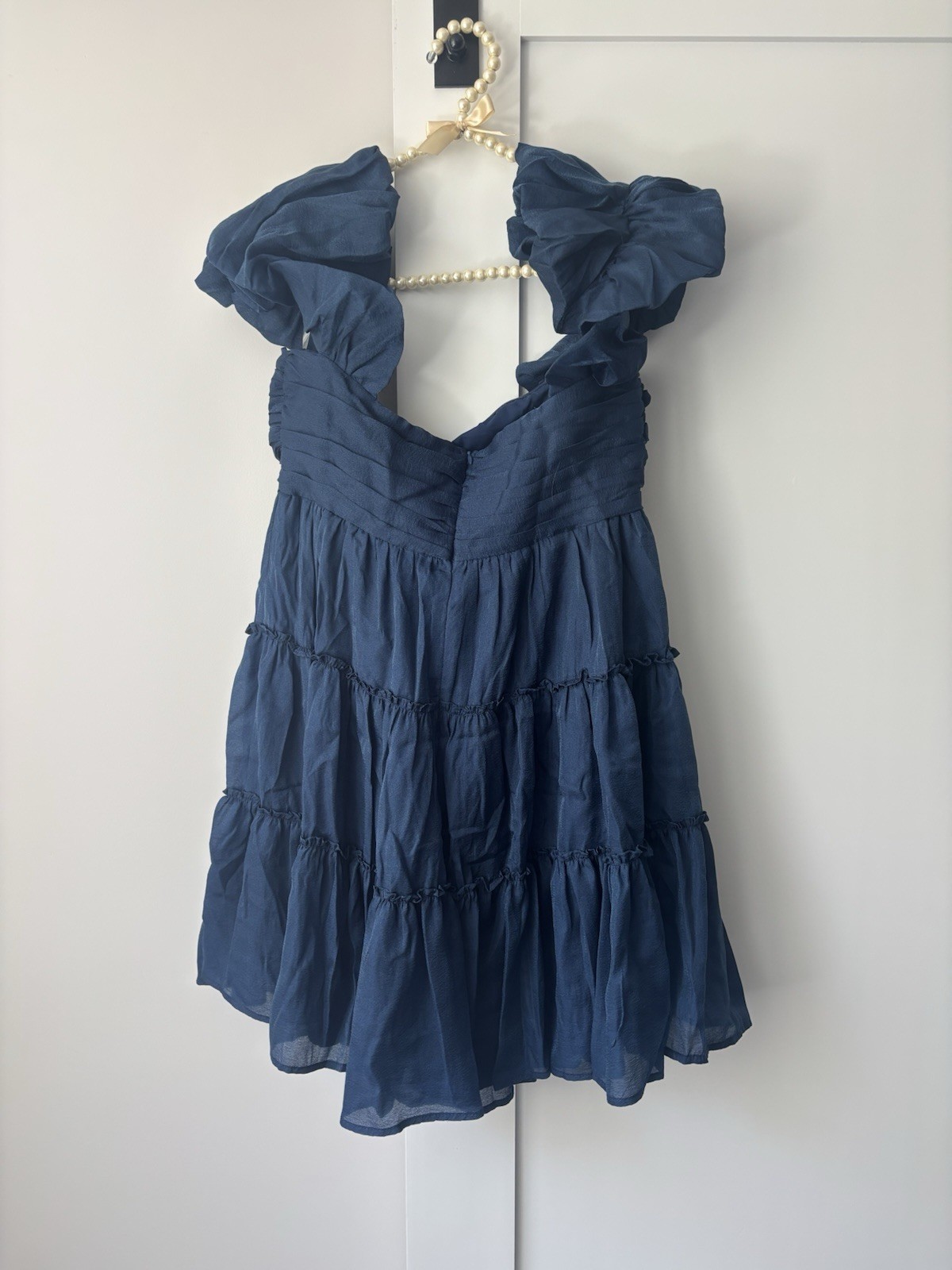 Altar’d State Blue Solid Tiered Ruffle Sleeveless Mini Dress Women Size L