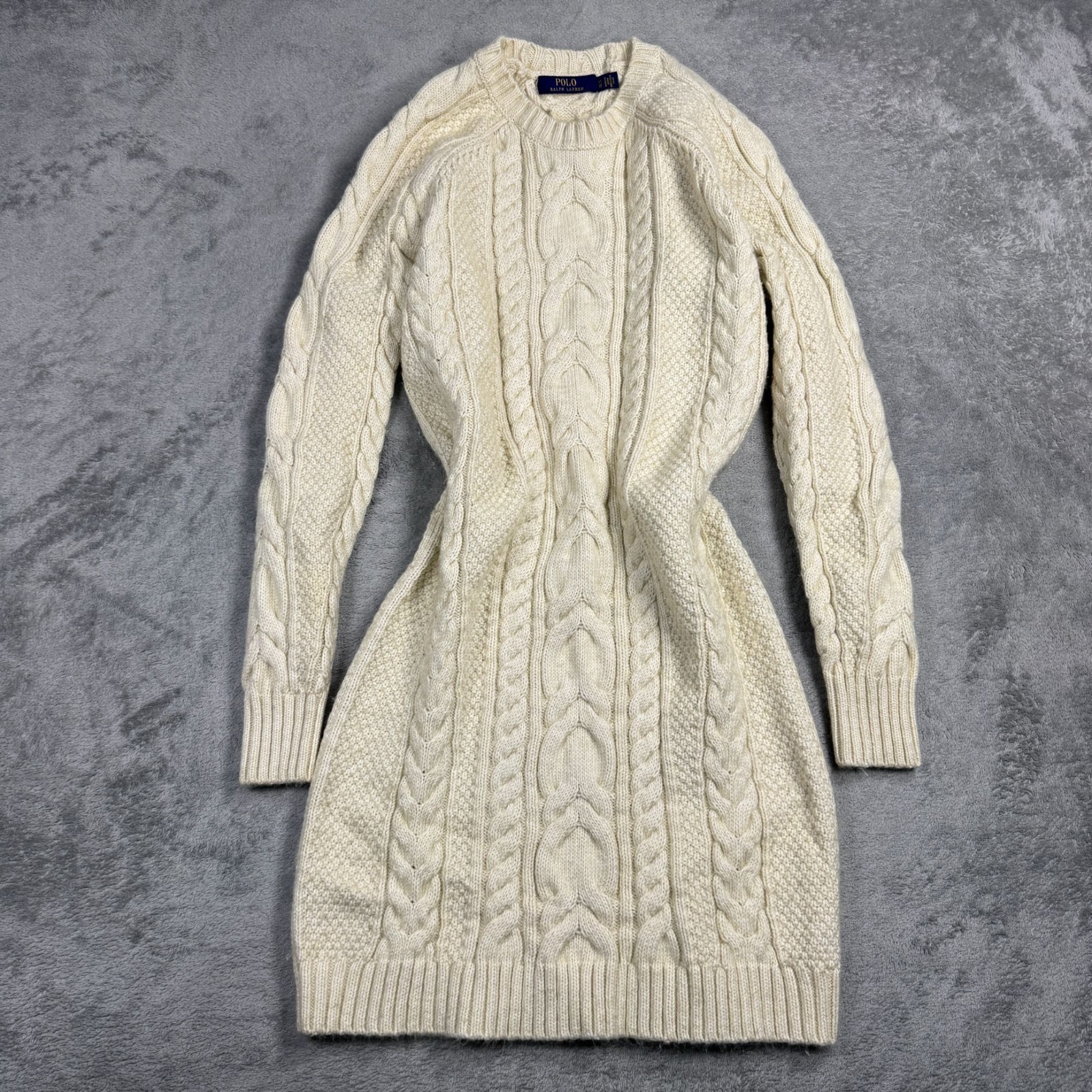 Polo Ralph Lauren Cream Cable Knit Sweater Dress Womens XS Preppy Quiet Luxury
