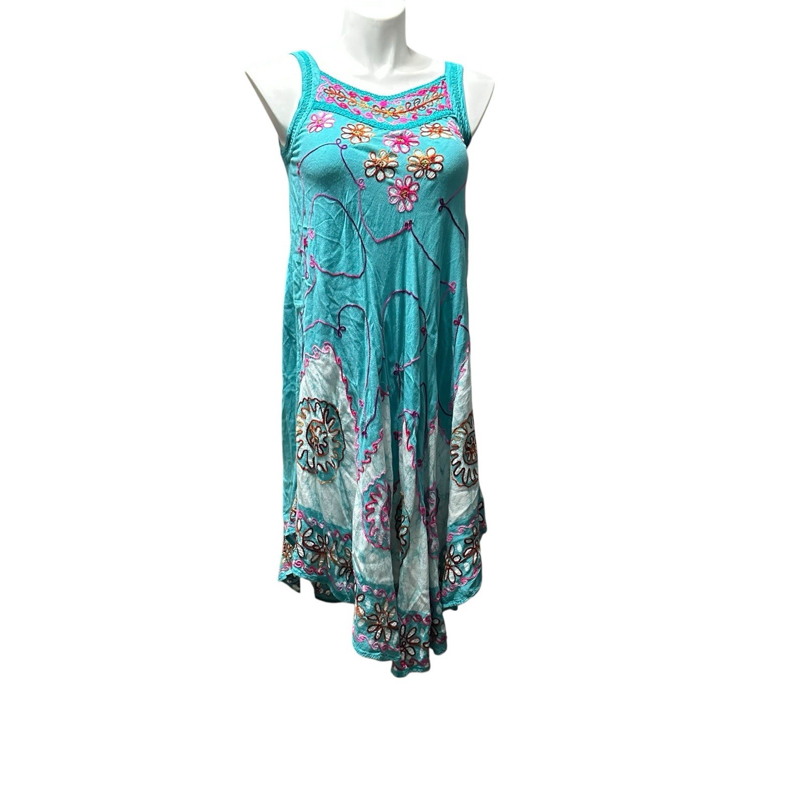 Shoreline Women’s One Size Fits Most Teal Floral Sleeveless Tank Knee Dress