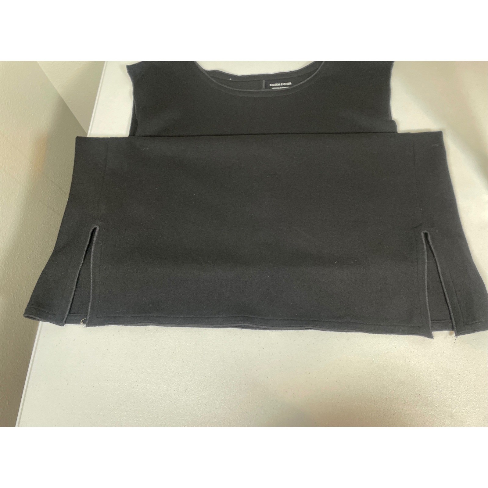 Eileen Fisher 100% Wool Shift Dress Women’s Large Black Sleeveless Mini