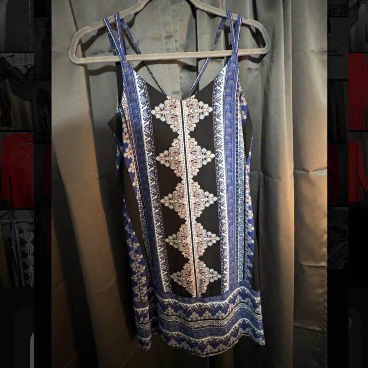 Pink Republic XS Blue/Black/White Geometric V-Neck Adjustable Strappy Mini