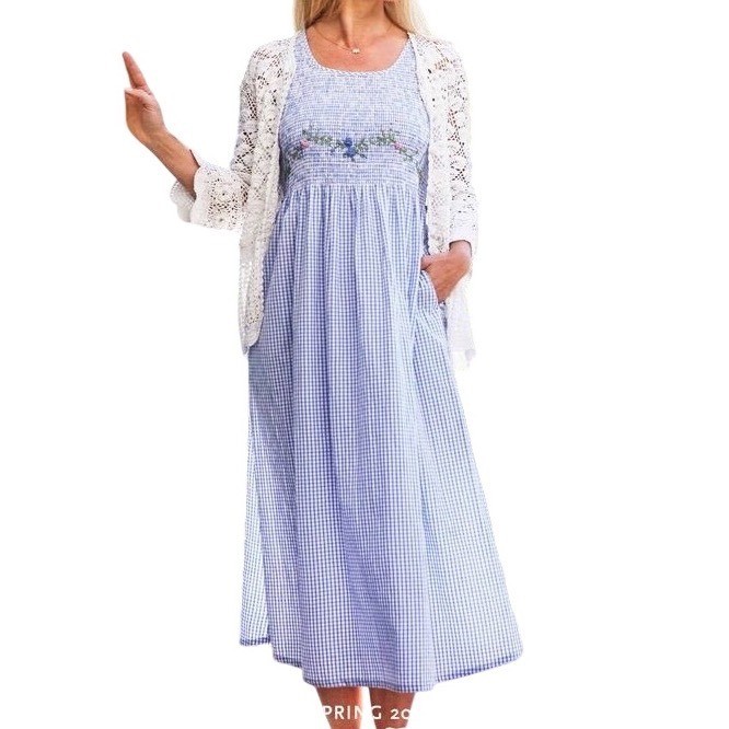 April Cornell S Sleeveless Square Neck Gingham Smocked Midi Dress Blue Cottage