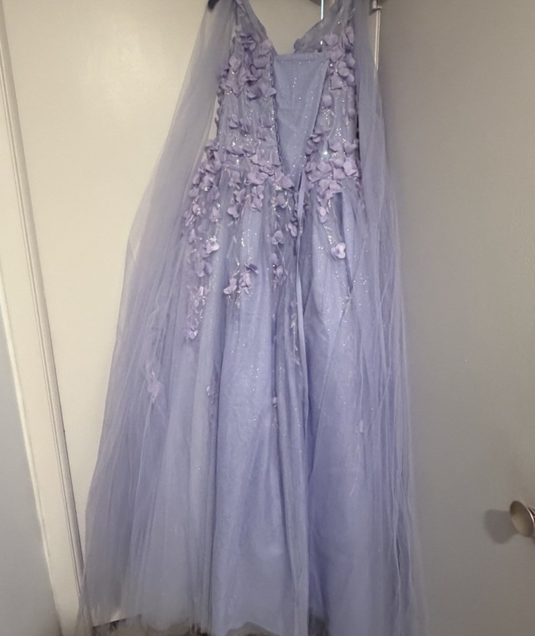 Elizabeth K by GLS Purple Tulle Beaded V-Neck Long Formal Gown Dress Size L