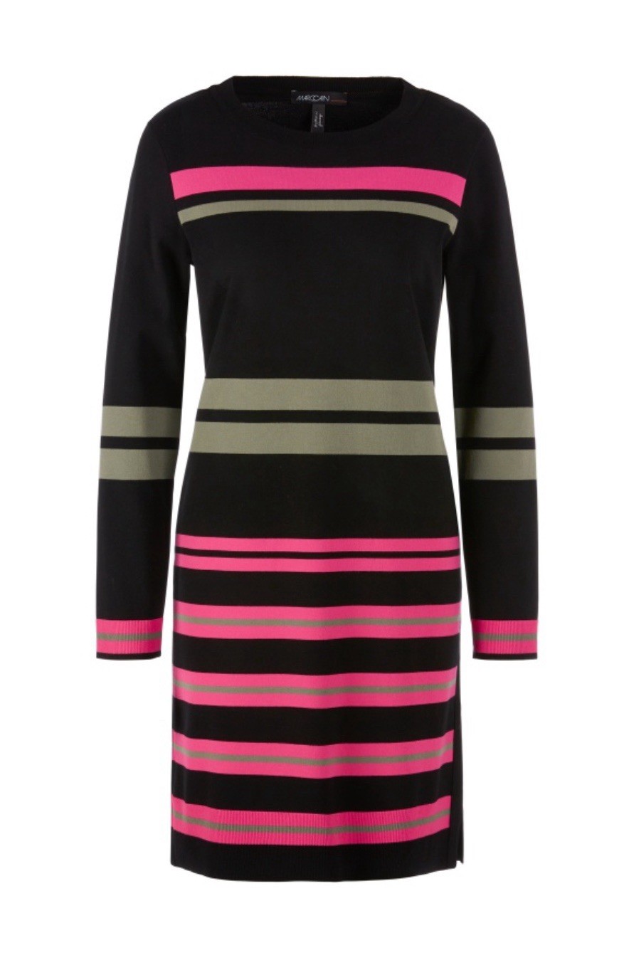 MARC CAIN Sport Striped RETHINK TOGETHER Stretch Knit Side Slit Dress N4 8 M / L