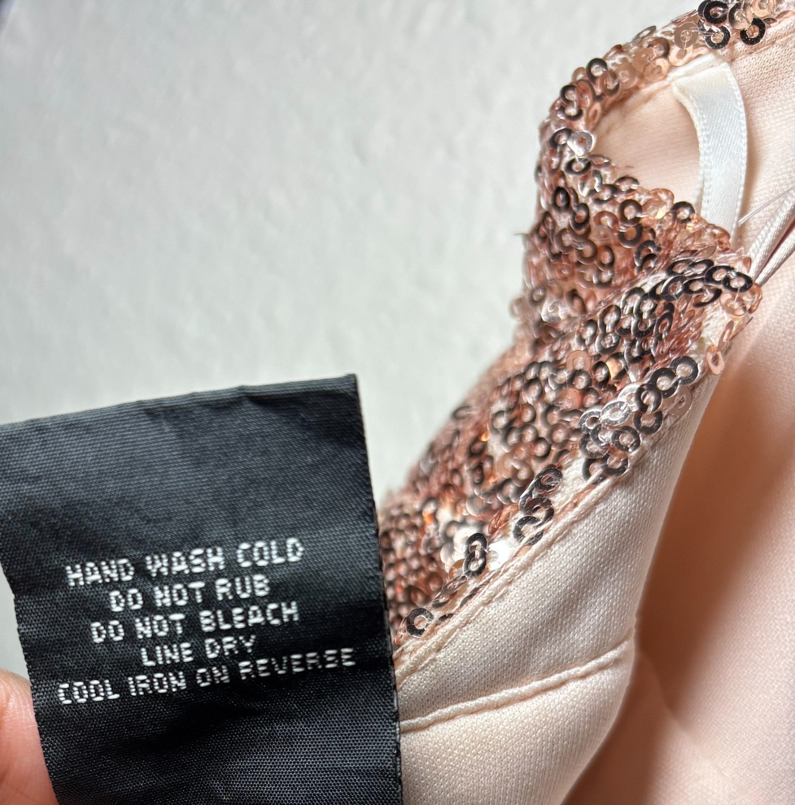B Darlin Copper Sequin Spaghetti Strap Formal Gown Slit 5/6 Prom *Sm Flaw.