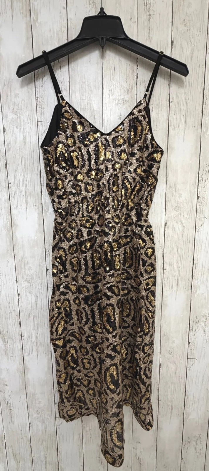 J.O.A. Womens Sequin Dress XS Gold Black Leopard Animal Print Cocktail Party NWT