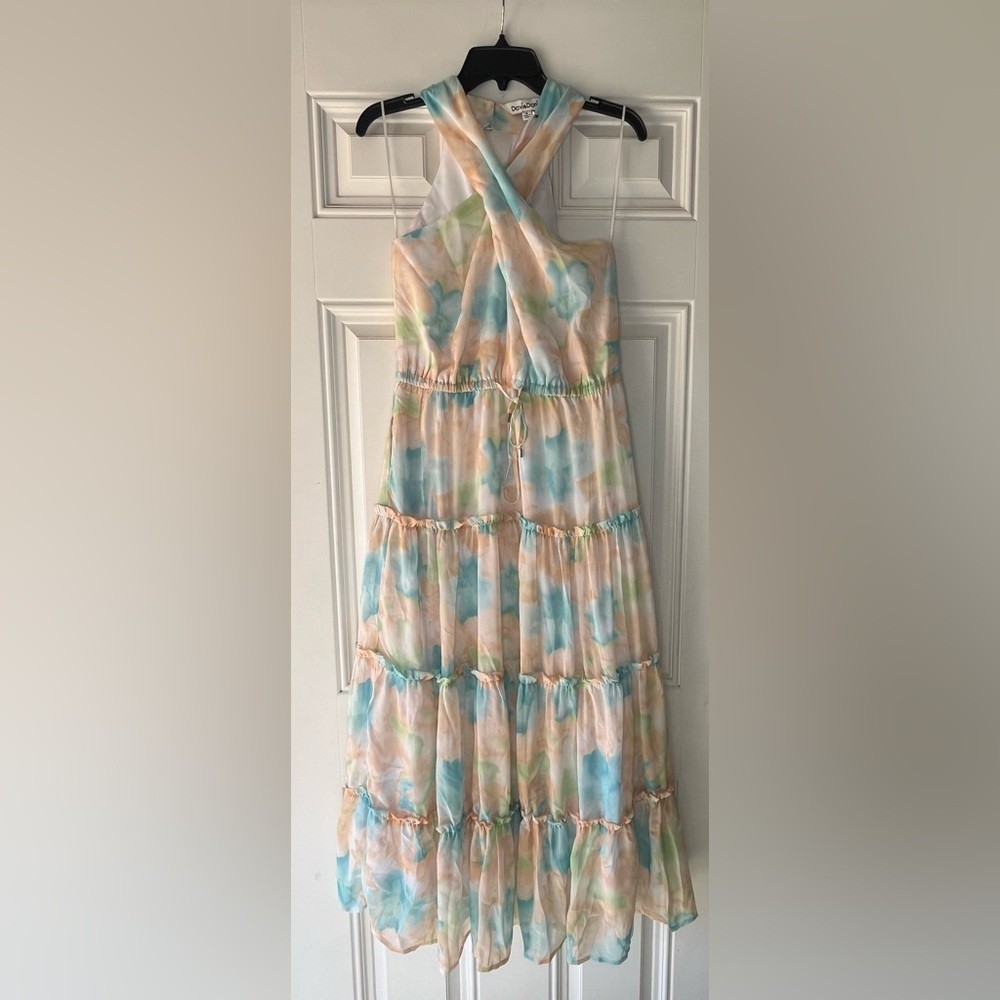 Davi & Dani NEW NWT Peach Multicolor Floral Halter Neck Maxi Dress medium