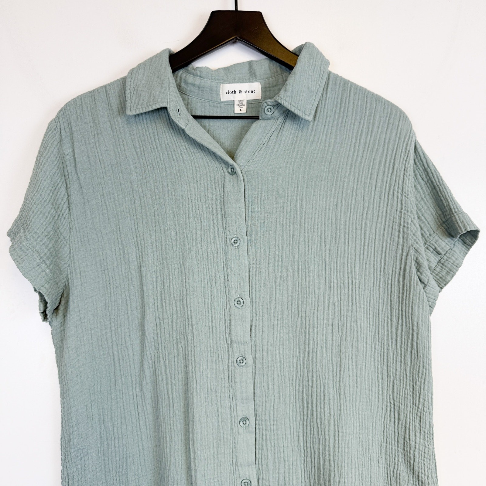 Cloth & Stone Sage Green Gauzy Button-up Shirt Dress Cotton Tencel – L