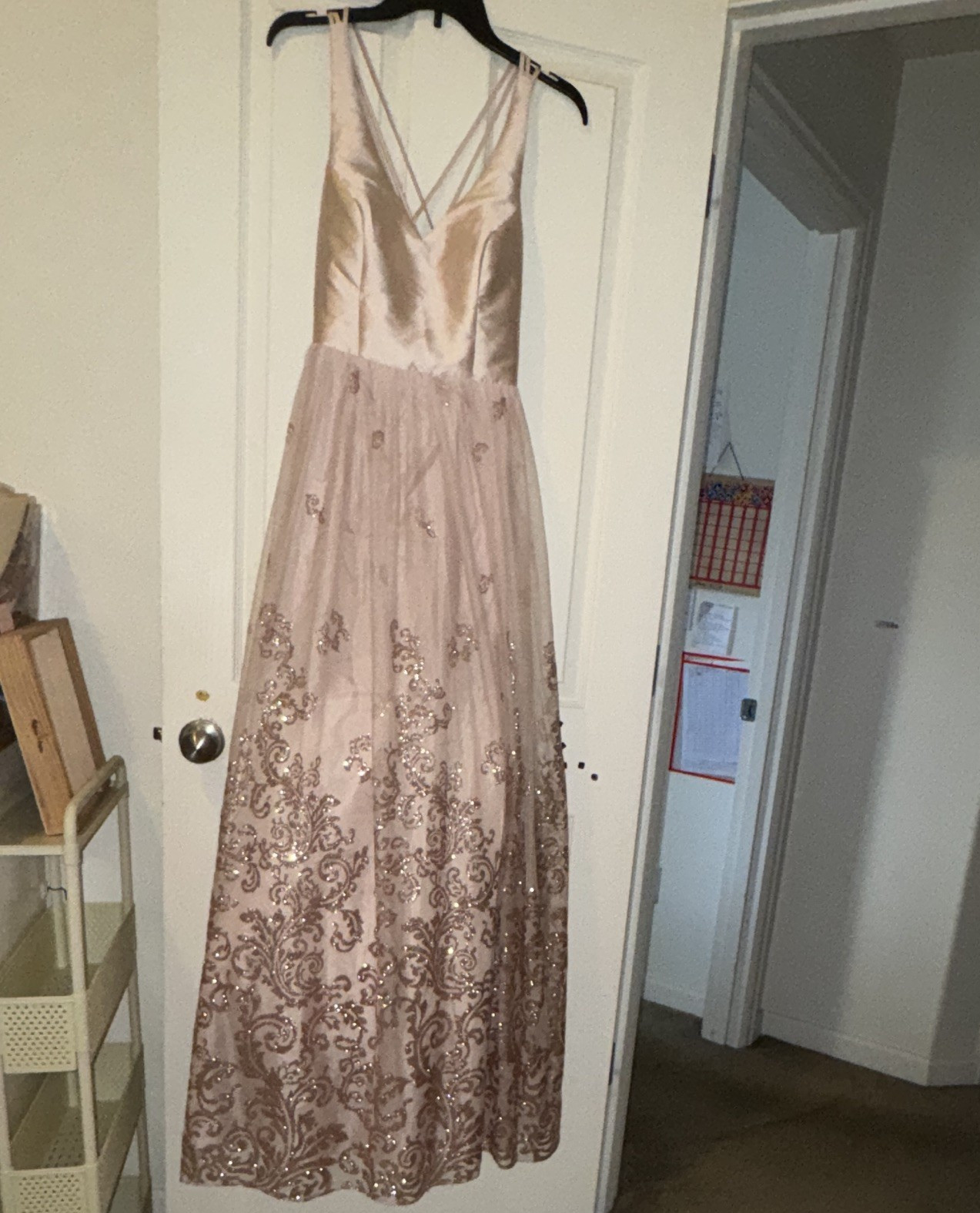 Pink Sequin Formal Maxi Dress V-Neck Sleeveless Strappy Long Juniors 7