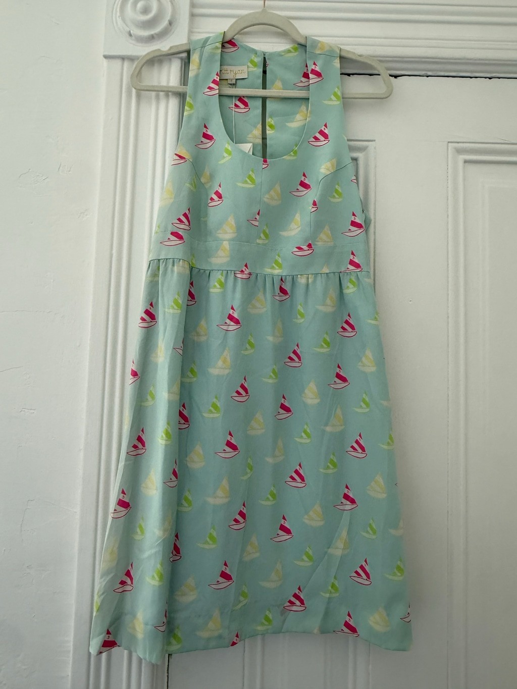Women’s Britt Ryan Light Blue Pink Sailboat Print Silk Dress Size 8