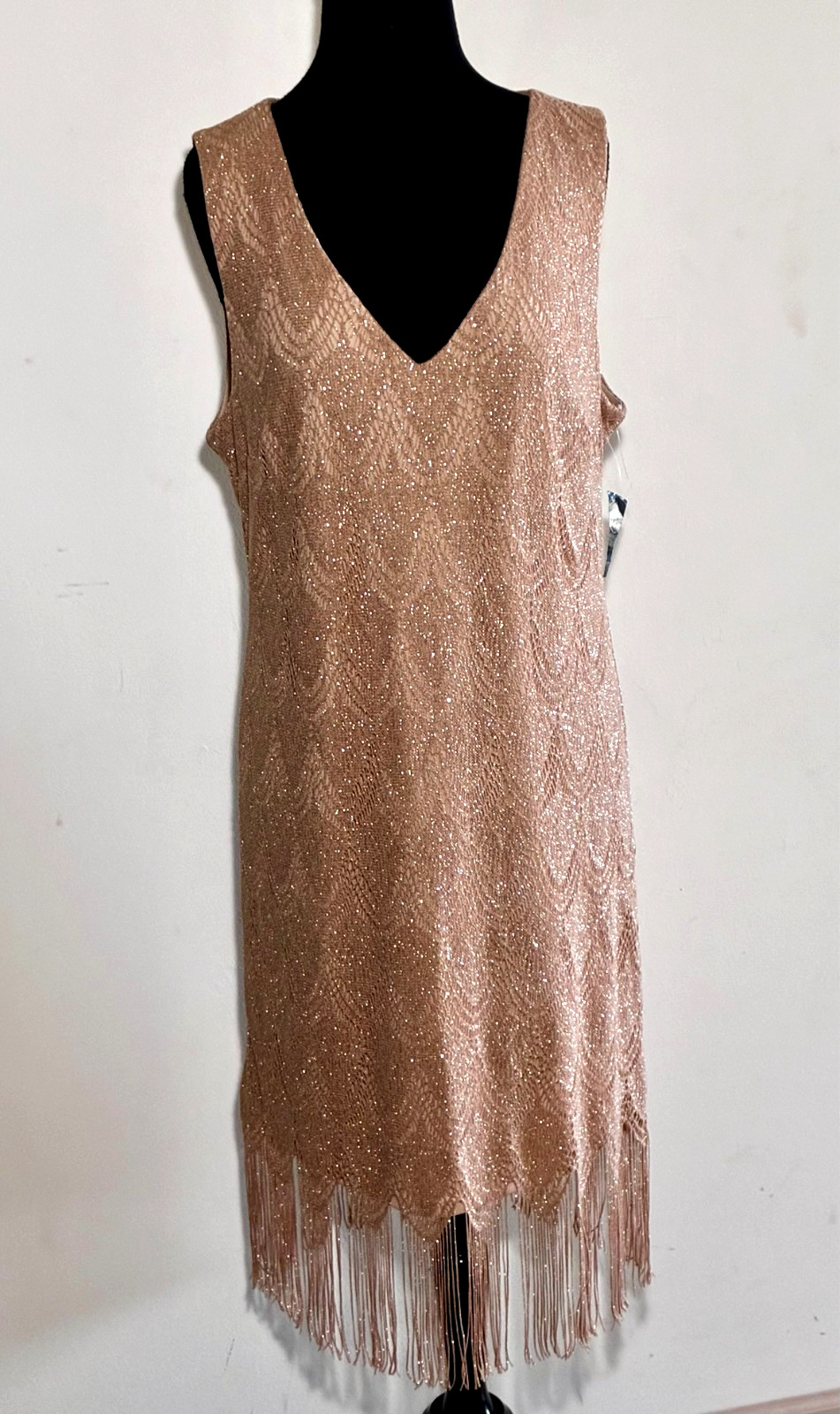 NWPT-Thalia Sodi Flapper Style Sleeveless Shift Fringe Dress (Gold) -Size XL/XG