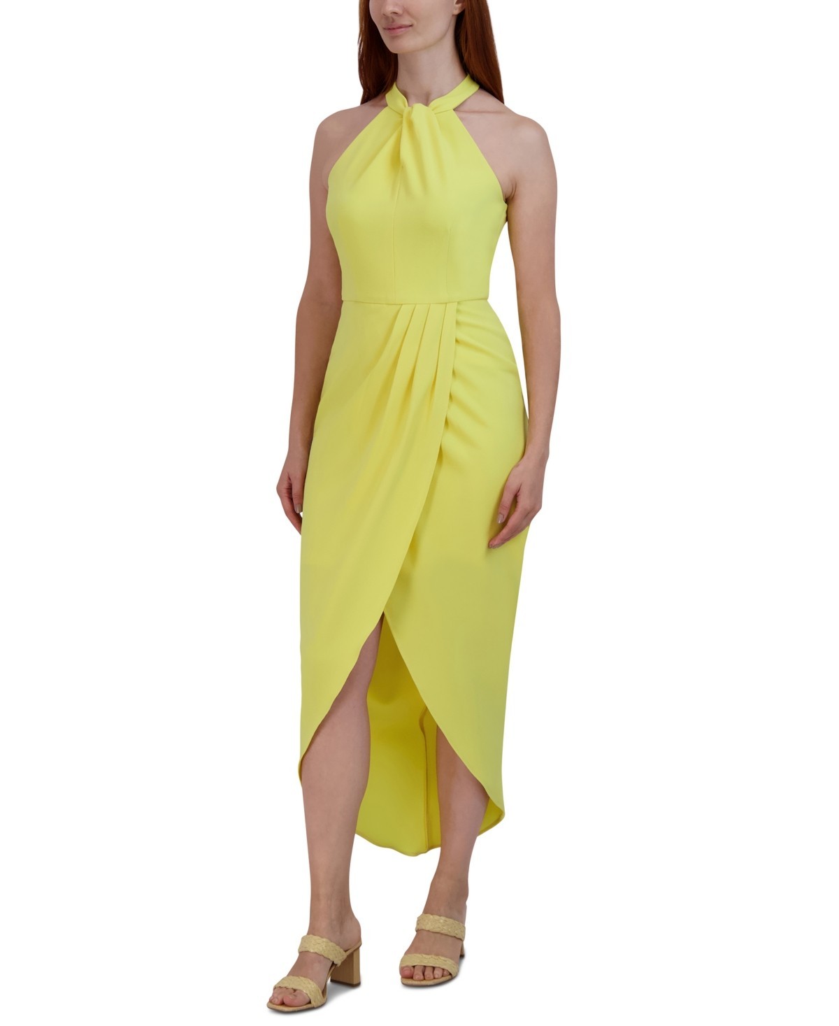 Julia Jordan Knot Neck Tulip Hem Midi Dress Womens 6 In Yellow