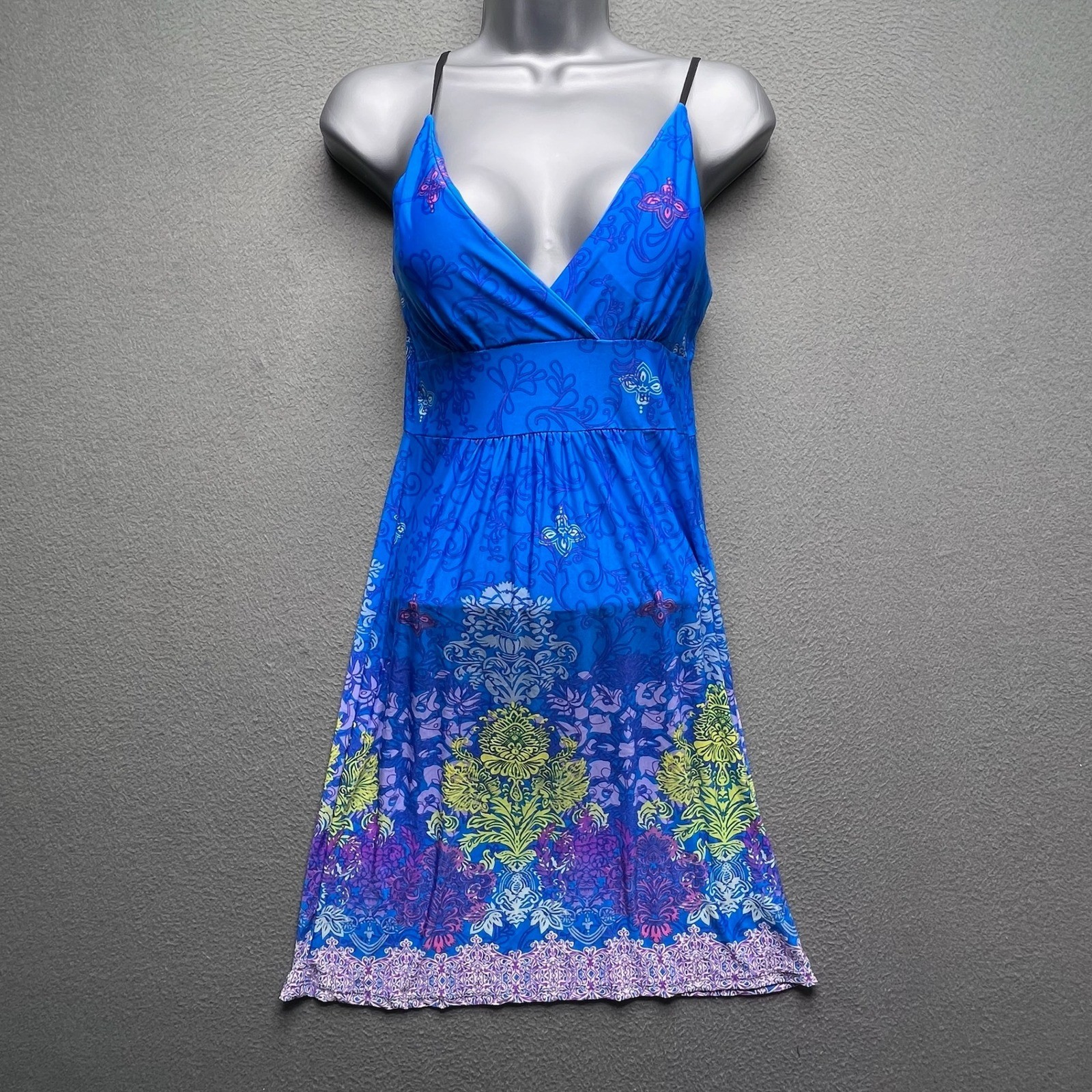 Lagaci Women Dress Blue Damask Paisley Floral S Boho Summer SB-6309