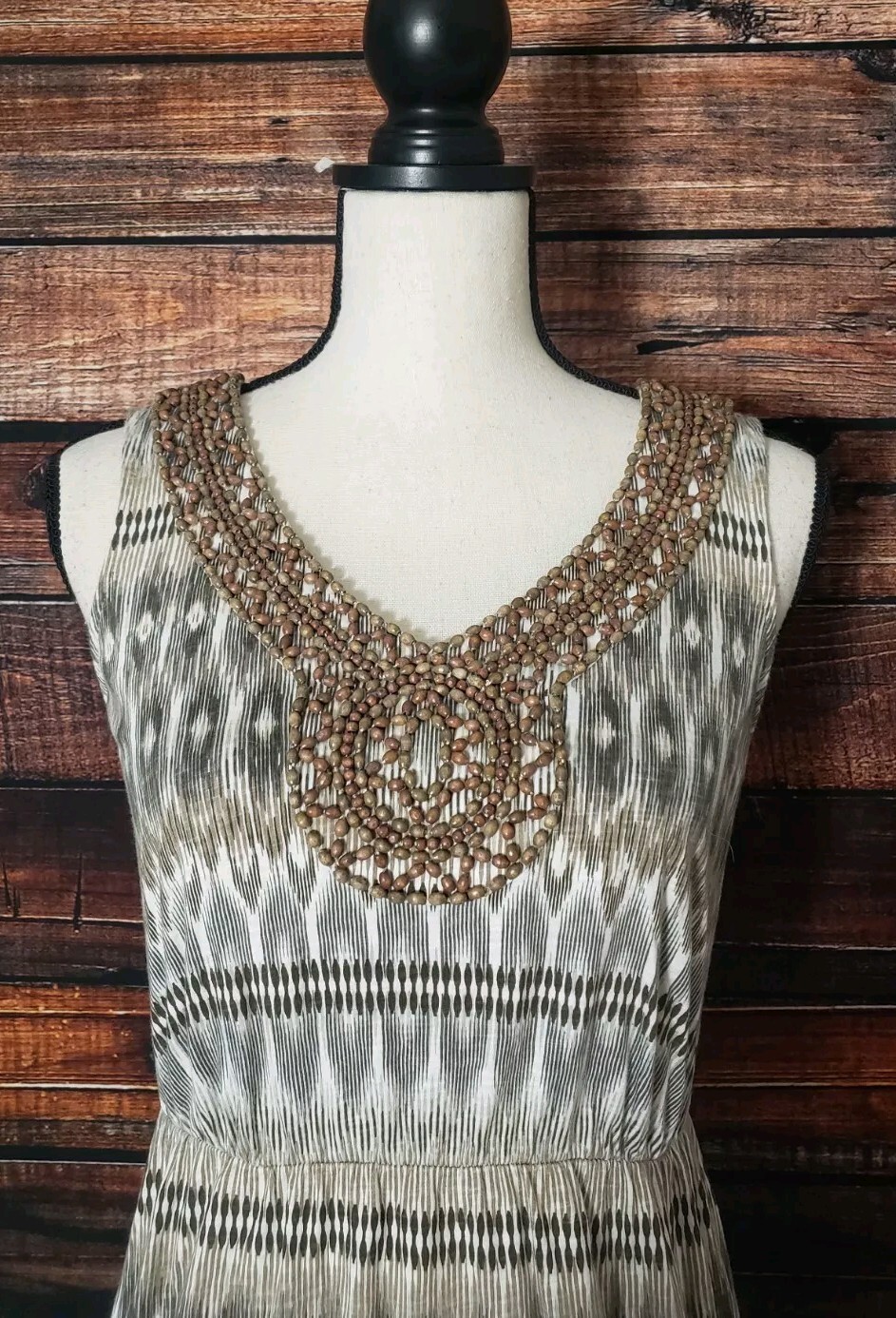 Sonoma Dress Size Small Maxi Beaded Tribal V-Neck Sleeveless Boho Side Slits