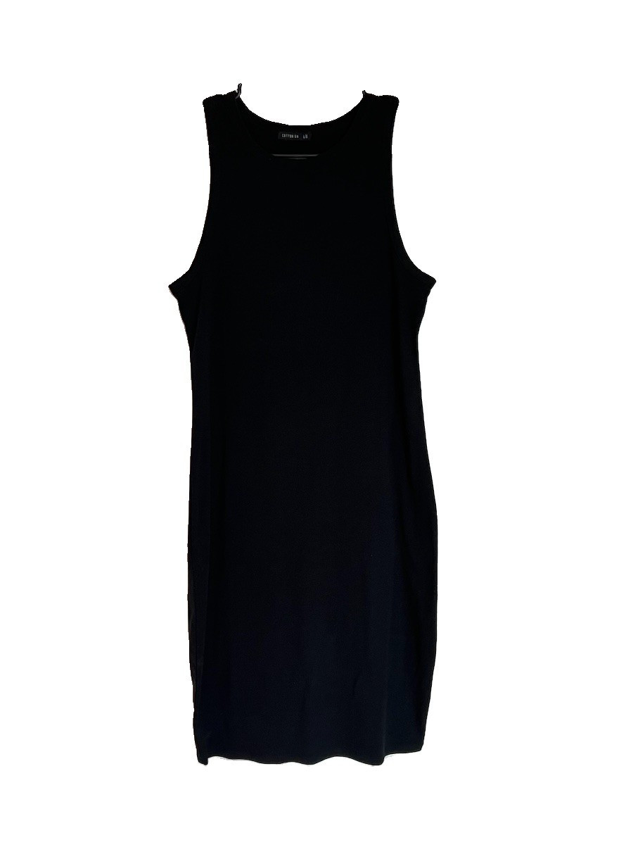 Cotton On Women’s Black Solid Tank Dress Round Neck Sleeveless Knee Length L