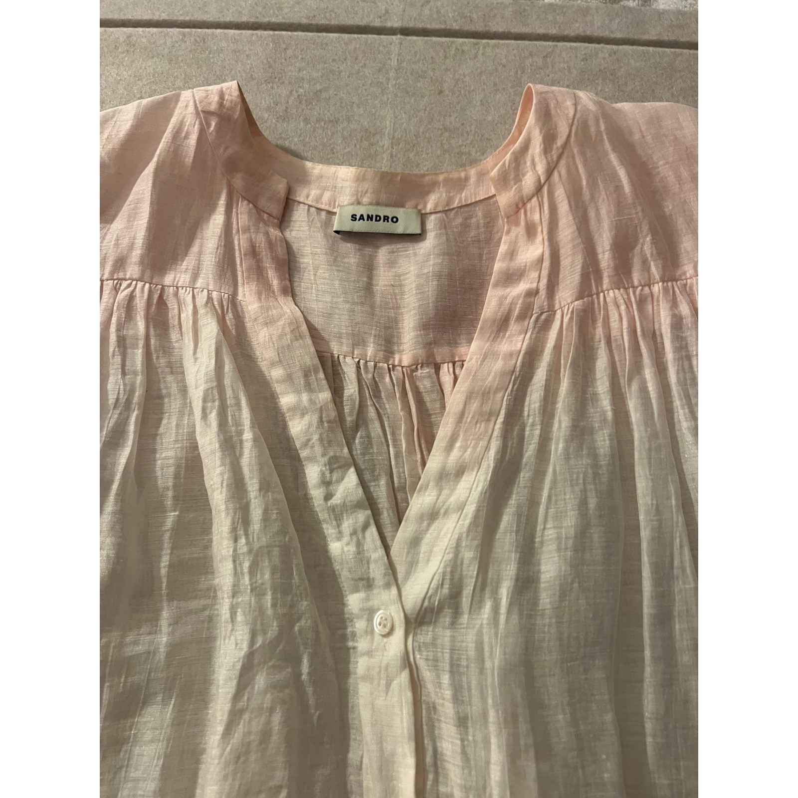 Sandro Pink Dip Dye Ombre Babydoll Mini Dress Ruffle Hem 3/4 Sleeve V-Neck