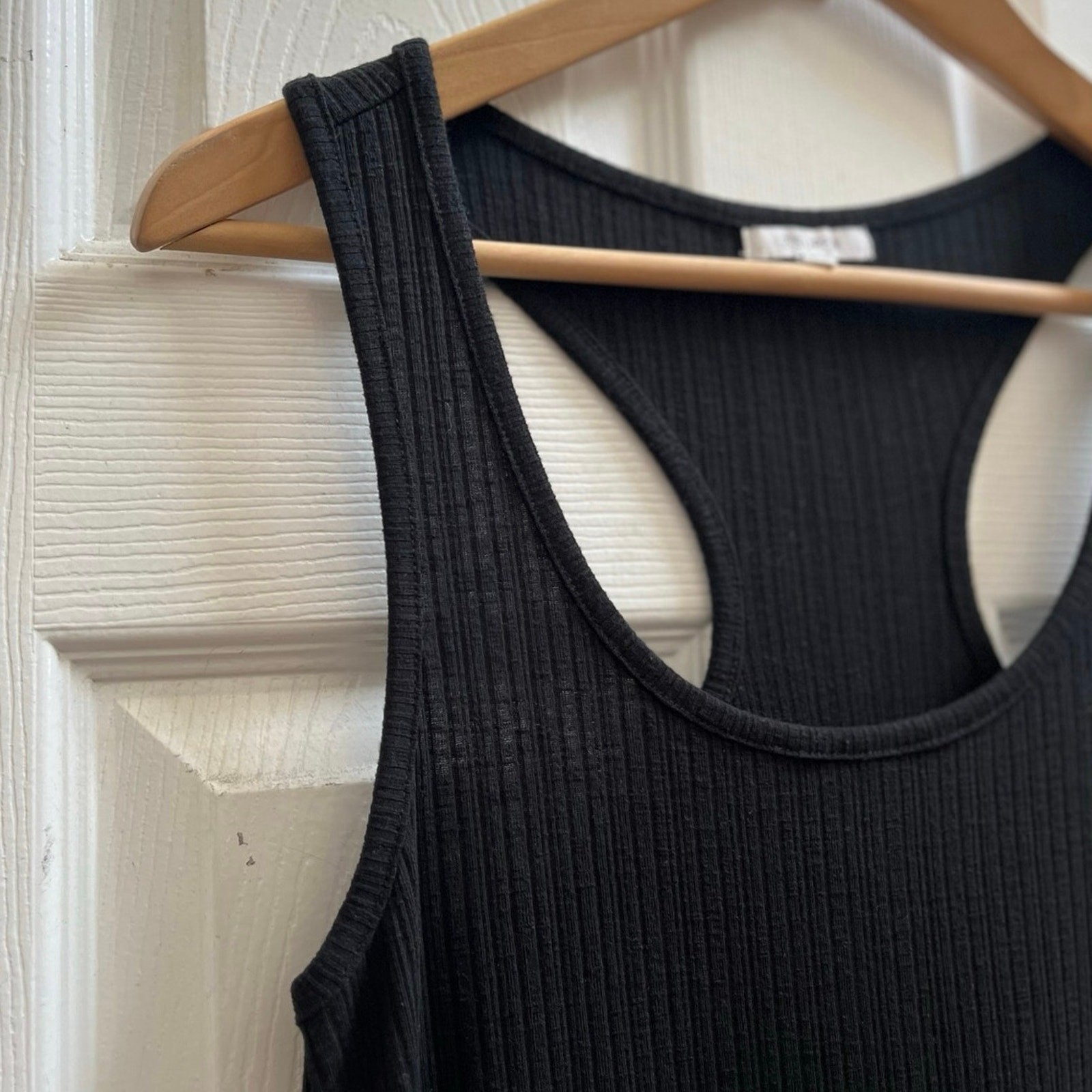 Z Supply Black Rib Racerback Side Slits Midi Tank Dress Size Small Minimalist