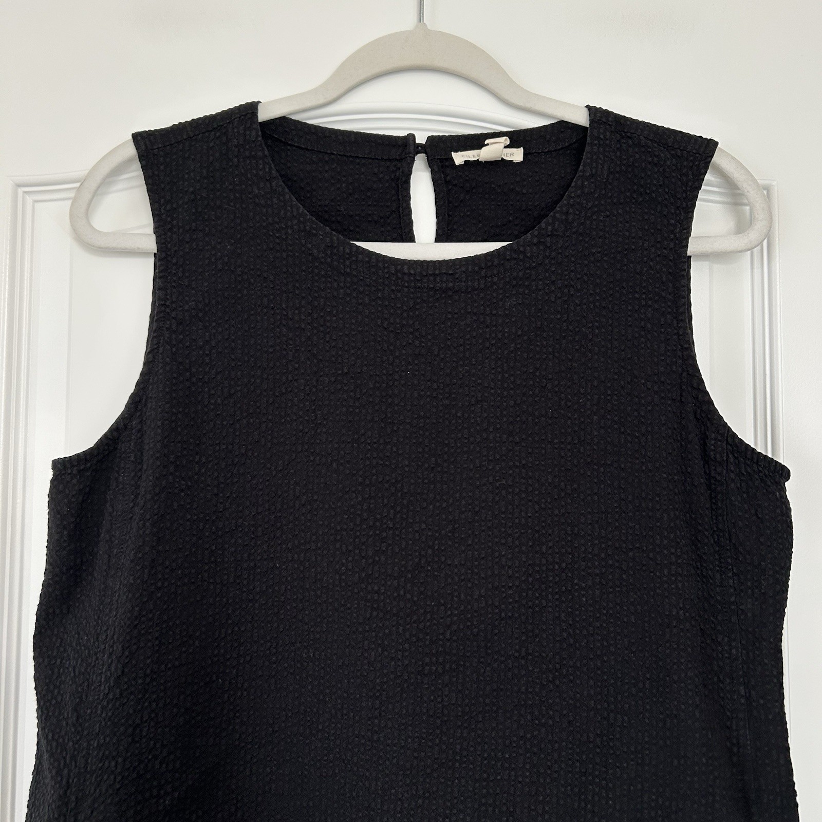 Eileen Fisher Black Textured Sleeveless Shift Dress Size M Minimalist Lagenlook
