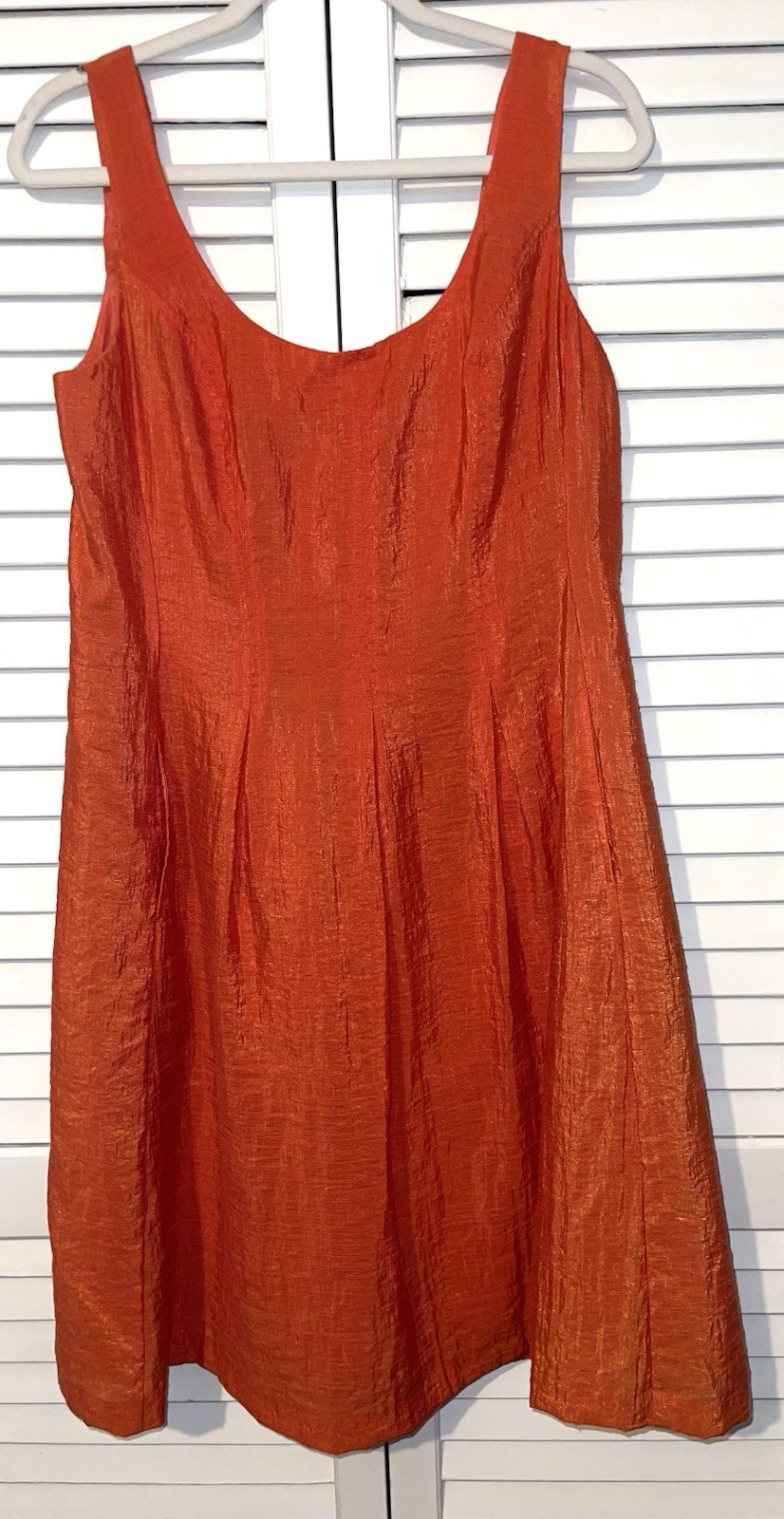 New Directions Dress Orange Shimmer Tank Strap Zip & Hook Back Women’s Size 12