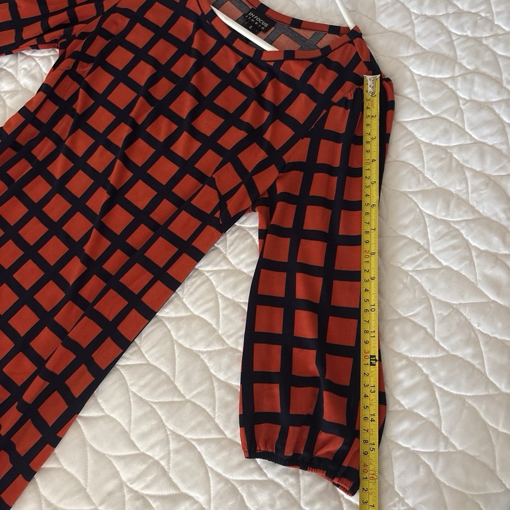 En Focus Studio Orange/Black Geometric Knit Shift Dress 3/4 Puff Sleeve 4