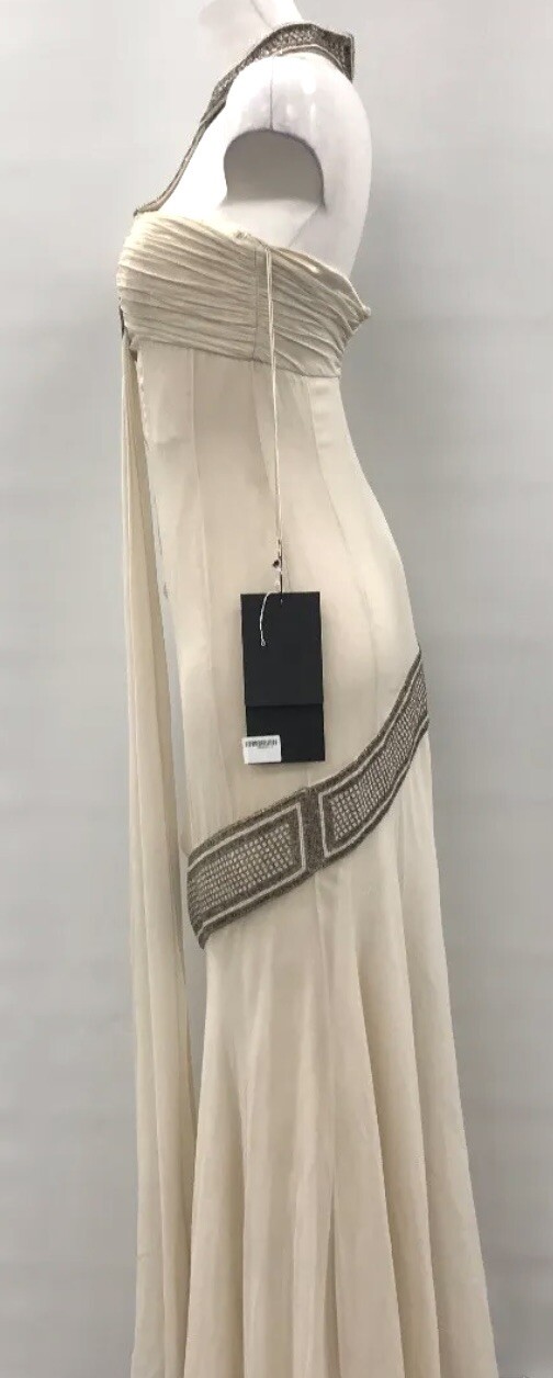 Women’s Amanda Wakeley Evening Oyster Cream Halter Neck Dress Size UK 10 BNWT