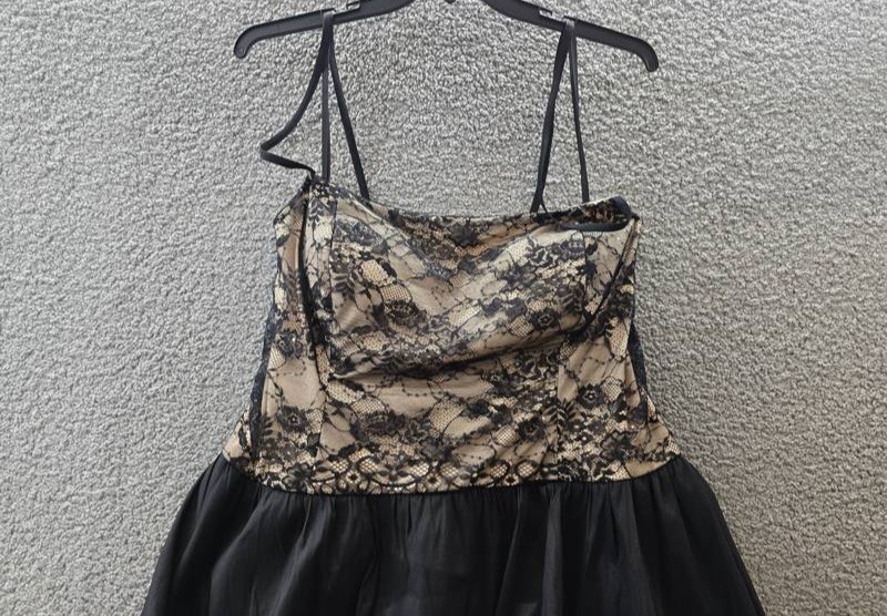 B. Darlin Plus Size Lace Bubble-Hem Dress 24W Black Straight Neck Back Zip