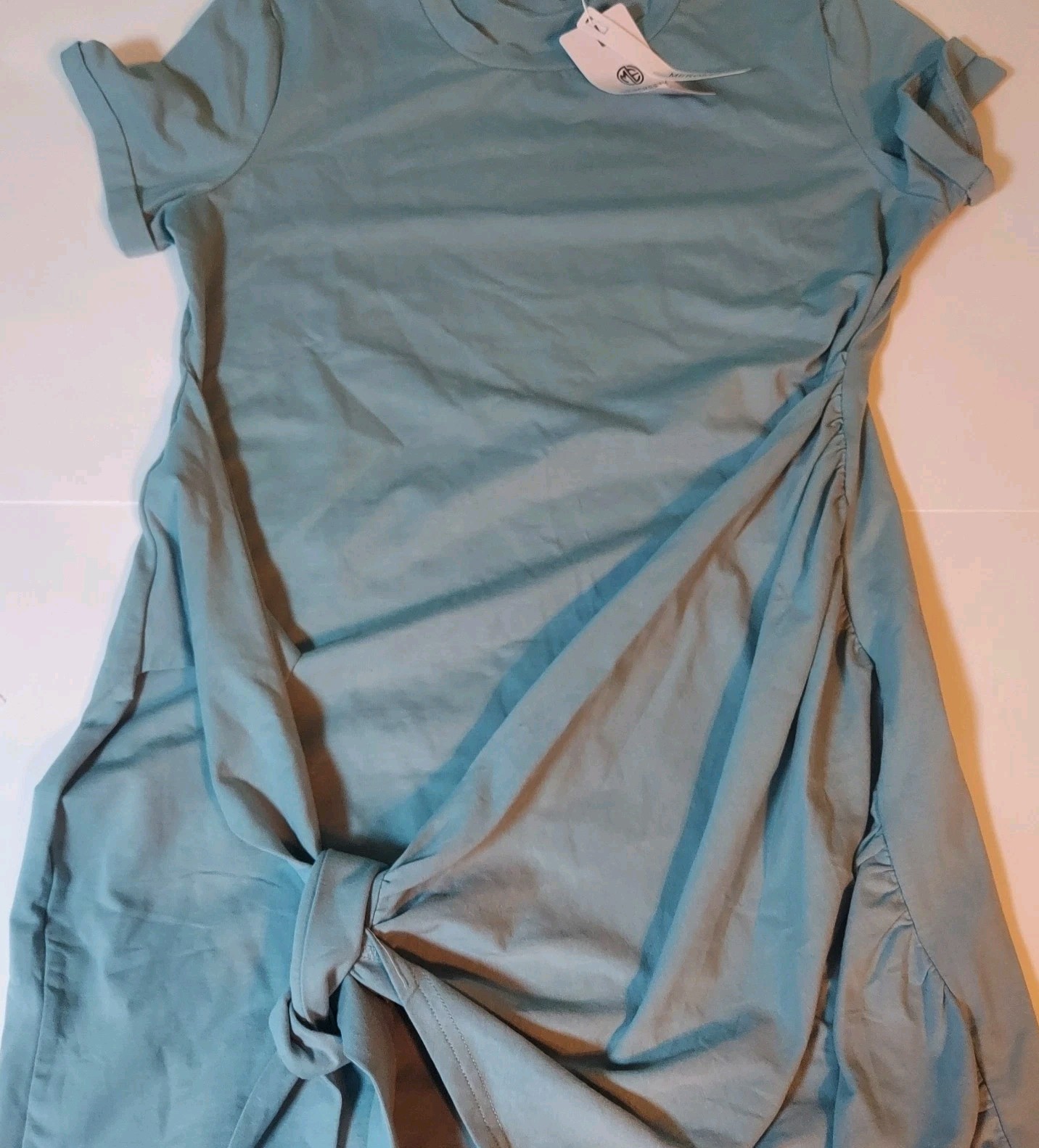 Merokeety Womens Green Tie Dress Short Sleeve Midi Dress M Whimsical Beachy