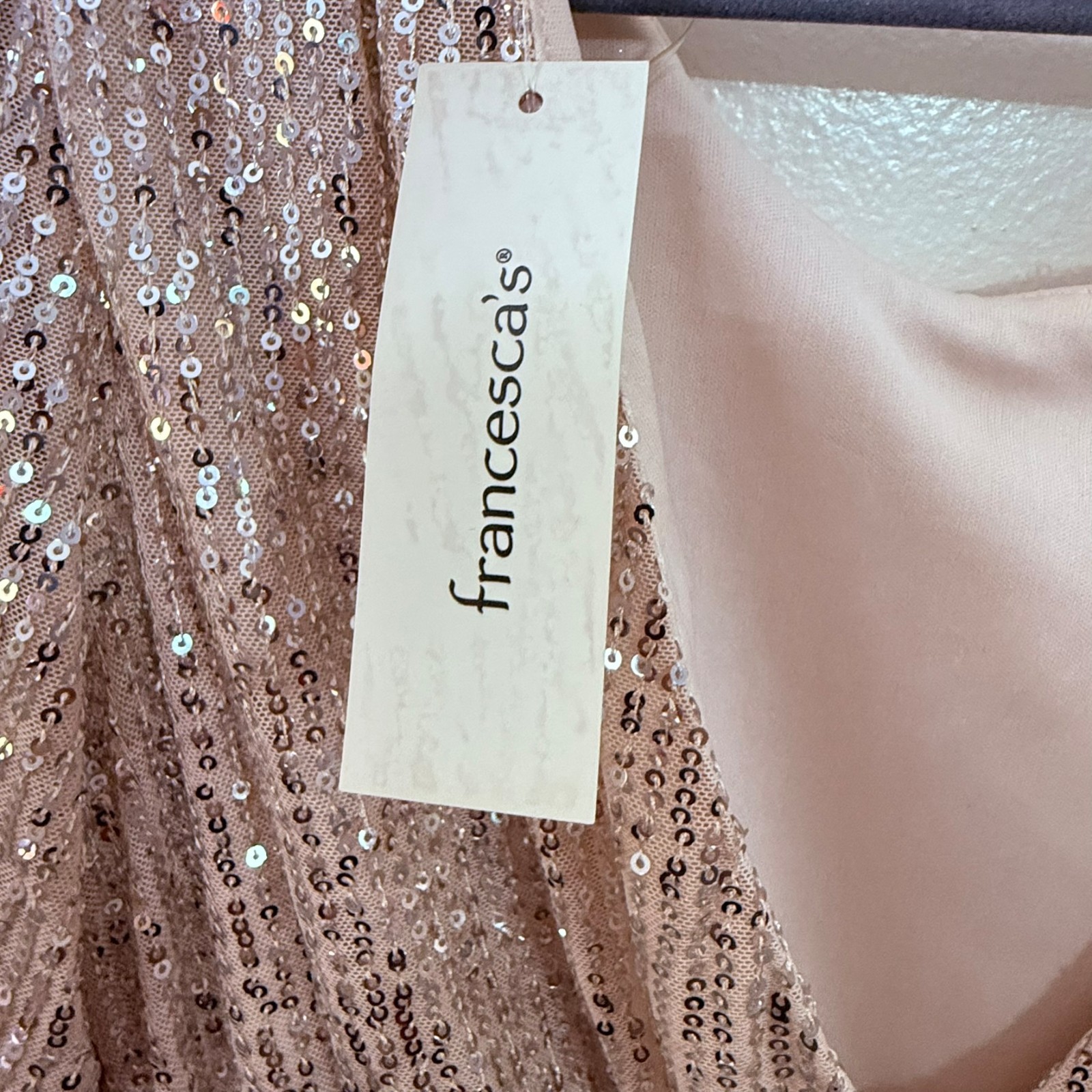 New With Tags Rose Gold Sequin Long Sleeve Mini Dress Size S
