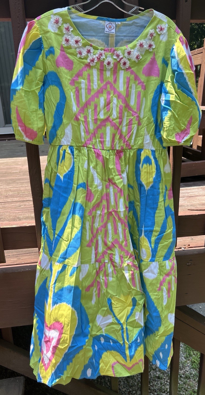 Sheridan French Women pullover Resin floral detail Colorful Arcadia Dress|SZ:L