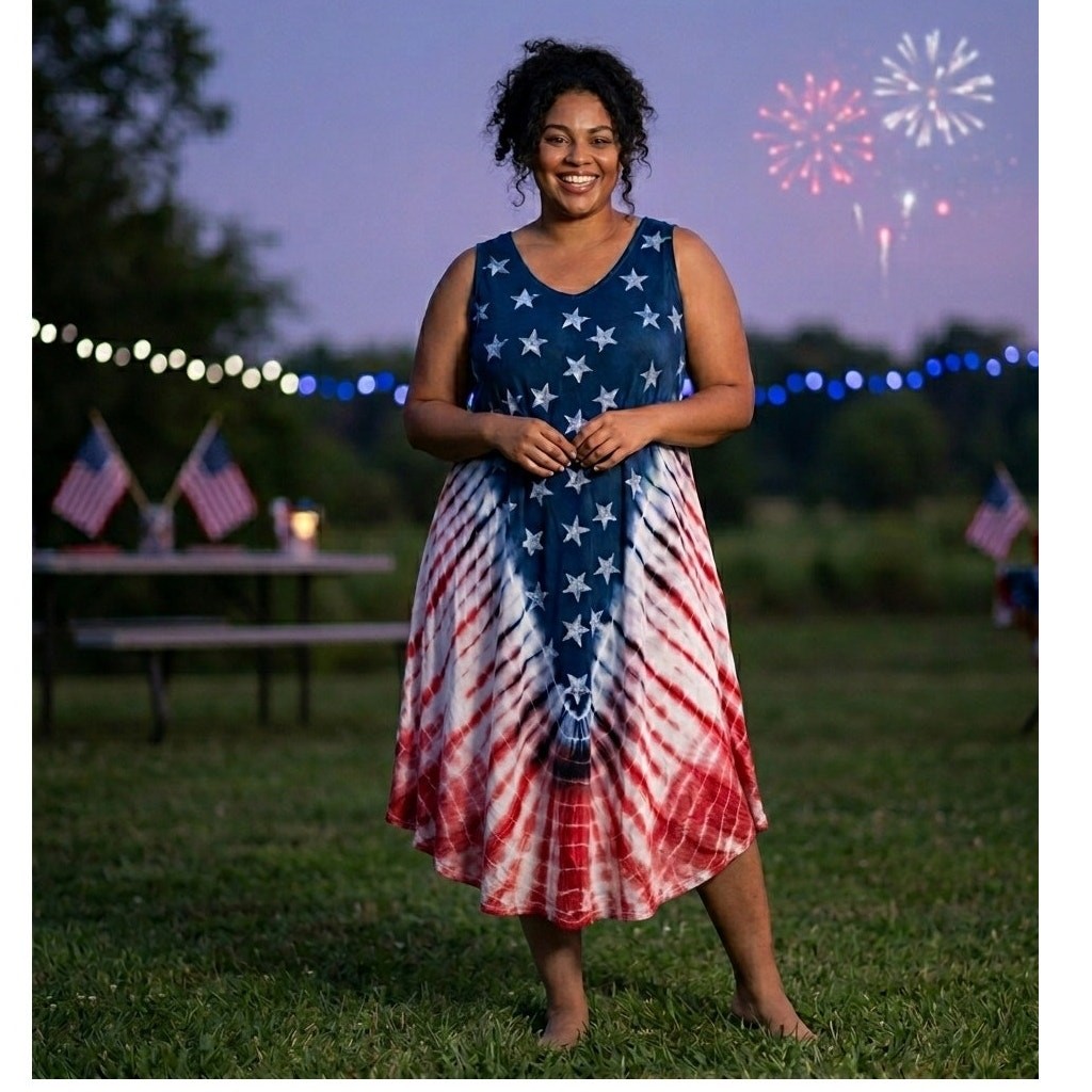 Seven Islands New York Red White Blue Star Tie Dye Americana Maxi Dress NWOT 1X